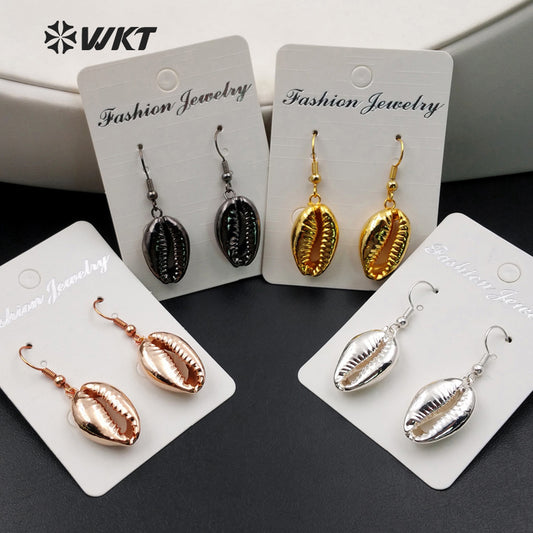 WT-E336 Wholesale the Latest Fashion Hot Sale Natural Shell 24k Real Gold/gun Black /rose Gold/ Silver Earring for Gift