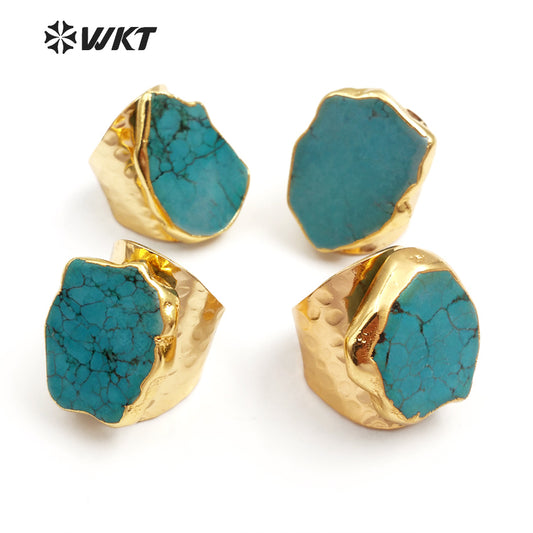 WT-R126 New Natural Gemstone Trendy Gold Electroplated Stone Ring, Fashion Turquoise Stone Ring