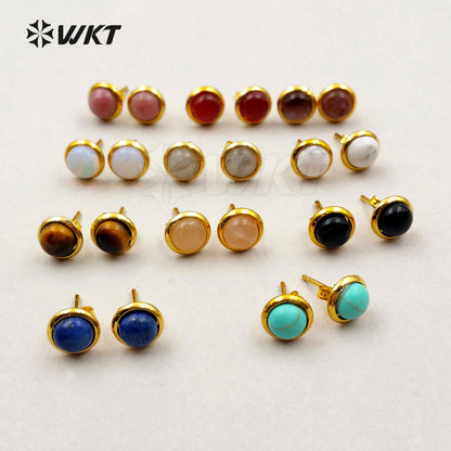 WT-E370 WKT New Arrival Unique Design Elegant Stud Earrings Round Shape Fancy Gemstone Stud Earrings