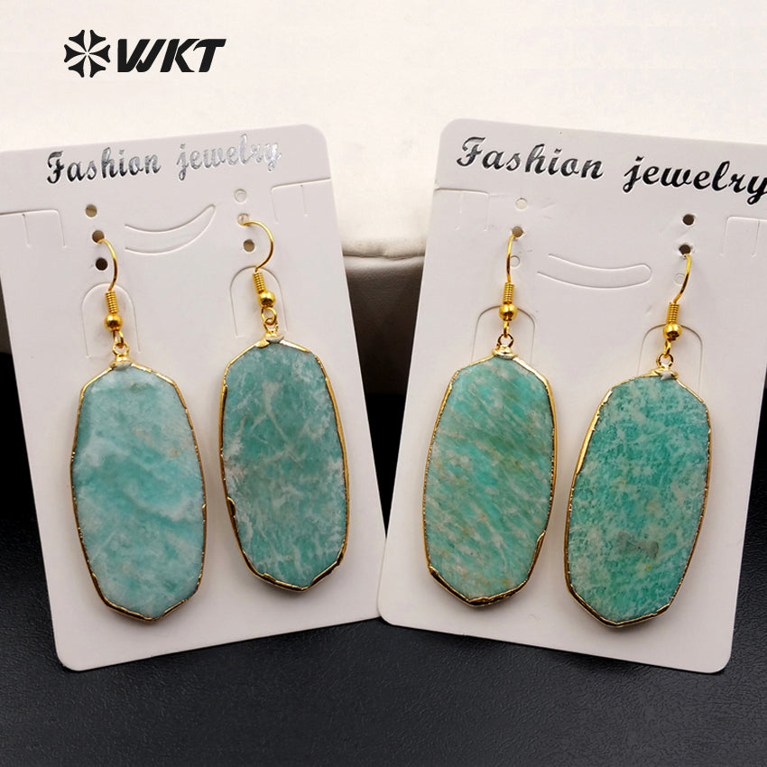 WT-E350 Wholesale New Arrival High Quality Earrings Natural Water Wave Texture Amazonite Earring Generous for Woman Making