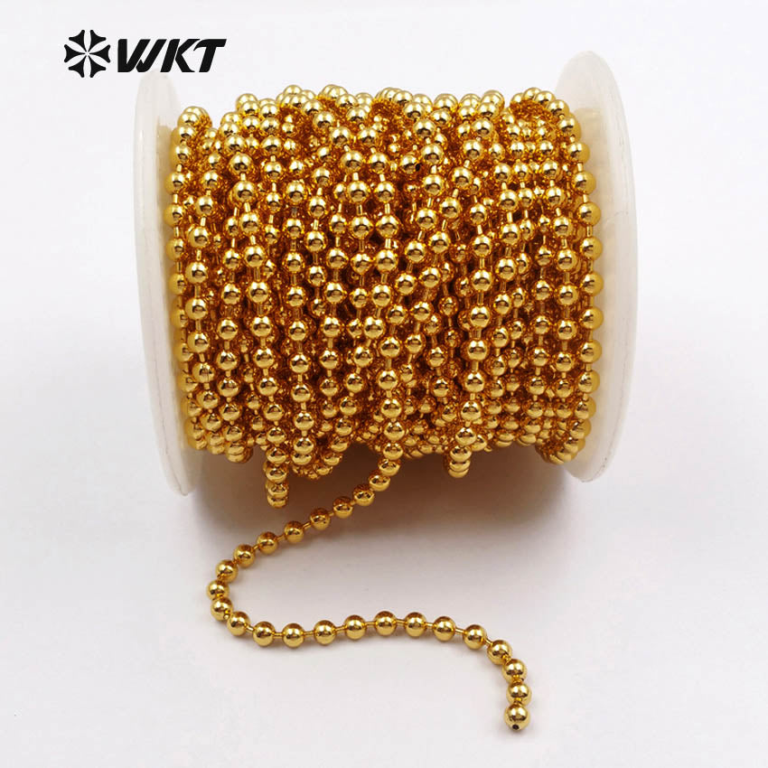 WT-RBC034 Wholesale Fashion High Quality 24K Metal Electroplated Brass Link Chain With Bead Brass Chain for Women Jewelry Supply