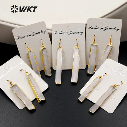 WT-E341 WholesaleTrendy Simple Design Natural Selenite bar Earrings Rectangular Shape Charm Generous Jewelry