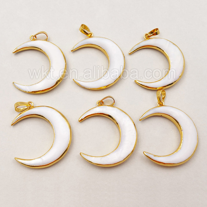 WT-P1138 New Arrival ! Wholesale Fashion Woman High Quality Pure Pearl Moon Pendant With 24K Gold for Necklace or Bracelet