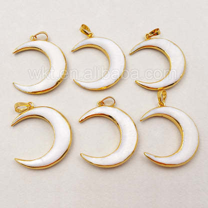WT-P1138 New Arrival ! Wholesale Fashion Woman High Quality Pure Pearl Moon Pendant With 24K Gold for Necklace or Bracelet