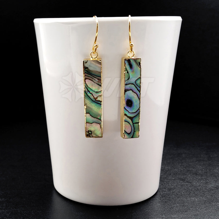 WT-E352 Fashion Natural Long Abalone bar Earrings,18k Gold Electroplated Dangling Shell bar Earrings Women Long Earrings