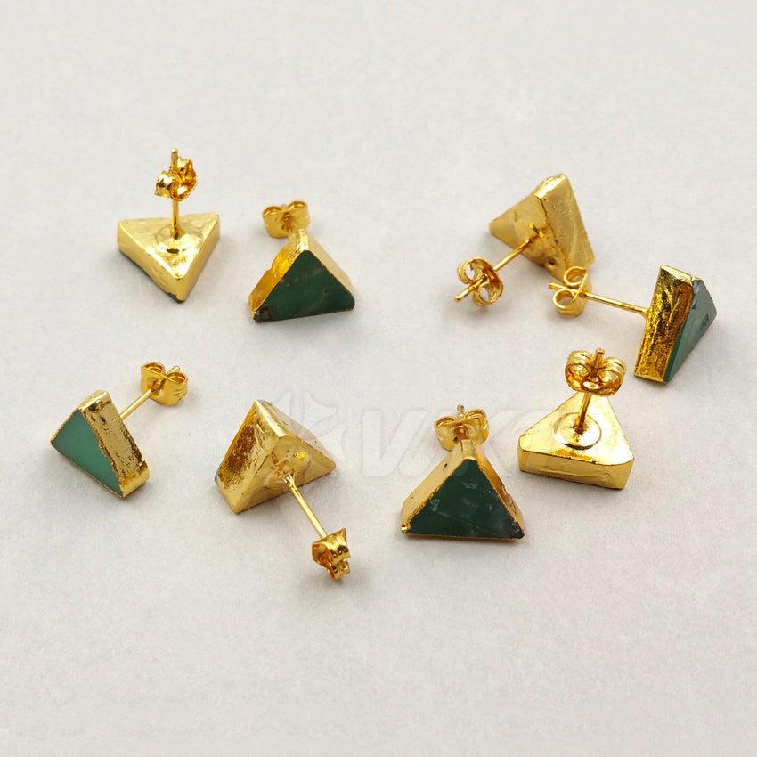 WT-E373 WKT Wholesale New Fashion Unique Design Triangle Shape Chrysoprase Jade Fancy Stud Earrings