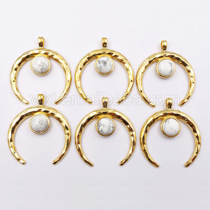 WT-P1111 Crescent Fashion Pendant With Natural White Turquoise Pendant Wholesale Amazing Crescent Pendant