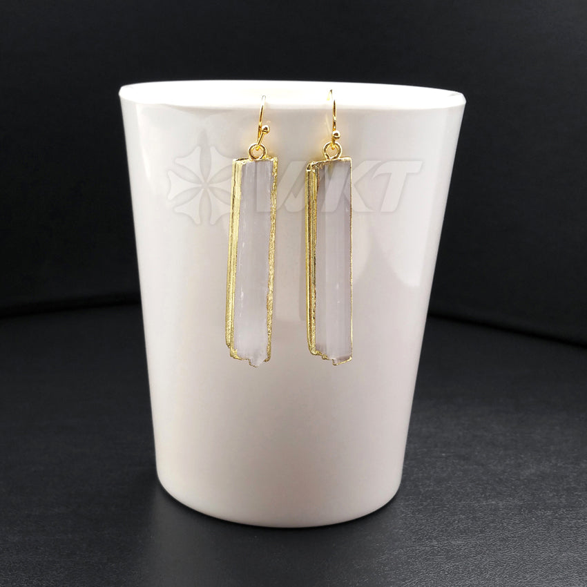 WT-E341 WholesaleTrendy Simple Design Natural Selenite bar Earrings Rectangular Shape Charm Generous Jewelry