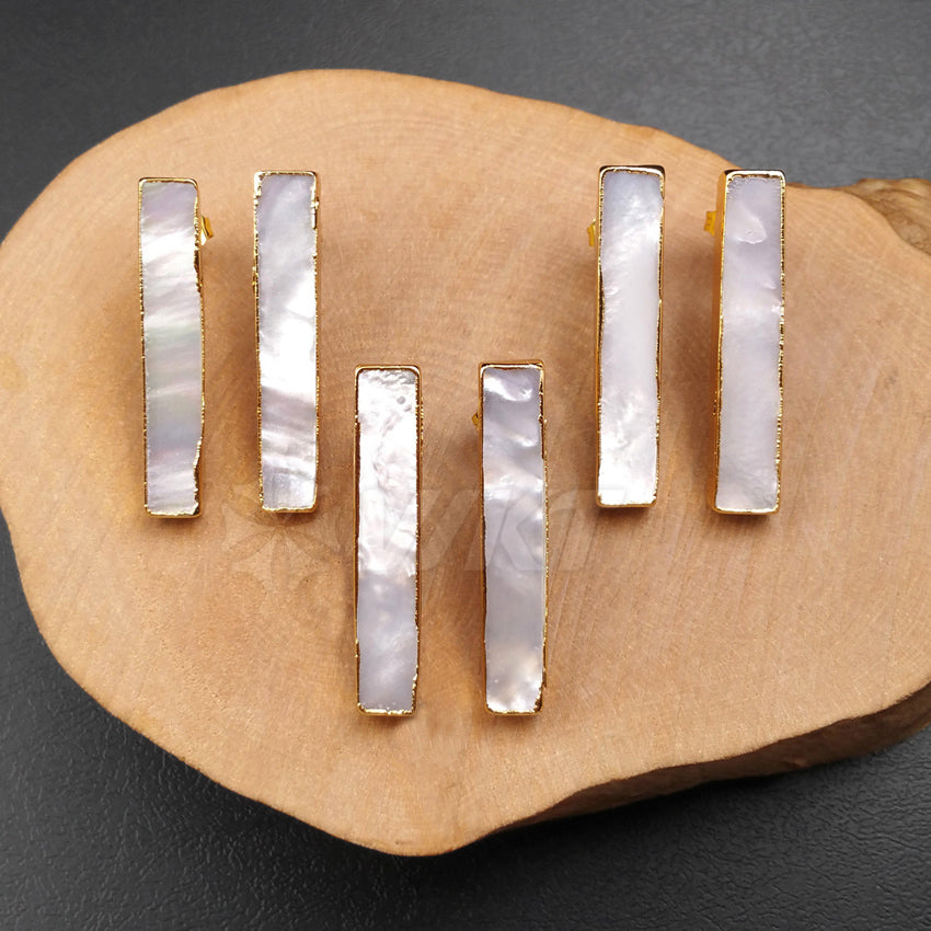 WT-E333 Wholesale High Quality Hot Sale Natural Shell Rectangle Bar Earring With 24k Real Gold Plated for Women Jewelry