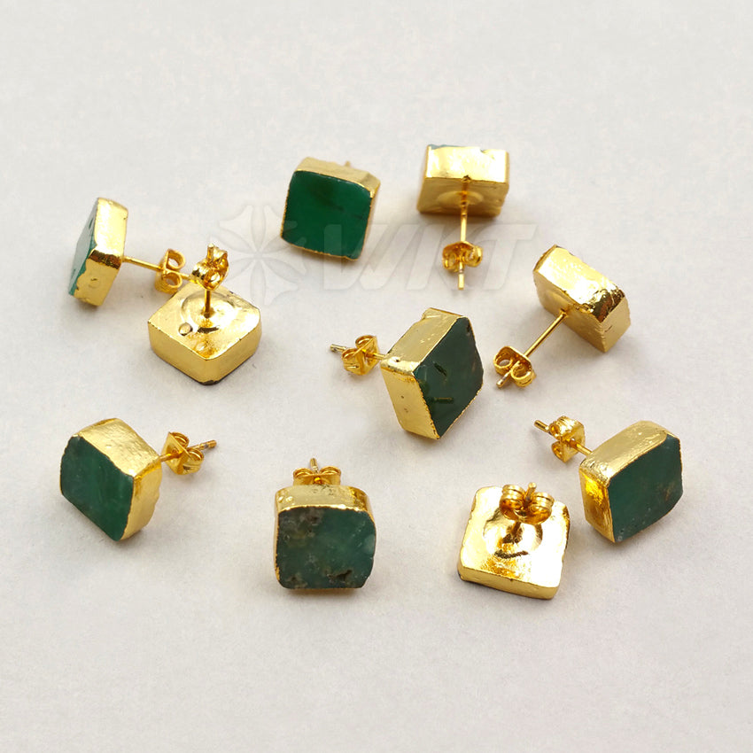WT-E371 WKT Wholesale New Style Generous Real Gold Plated Stud Earrings Square Shape Australia Chrysoprase Stud Earrings