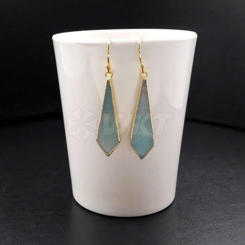 WT-E377 WKT Wholesale New Coming Generous Dangle Earrings Real Gold Plated Amazonite Dangle Earrings