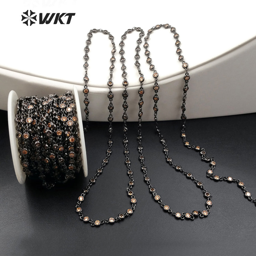 WT-BC091 Wholesale High Quality 24K Real Gun Black Plated Brass Chain With Generous Round CZ for Necklace Making