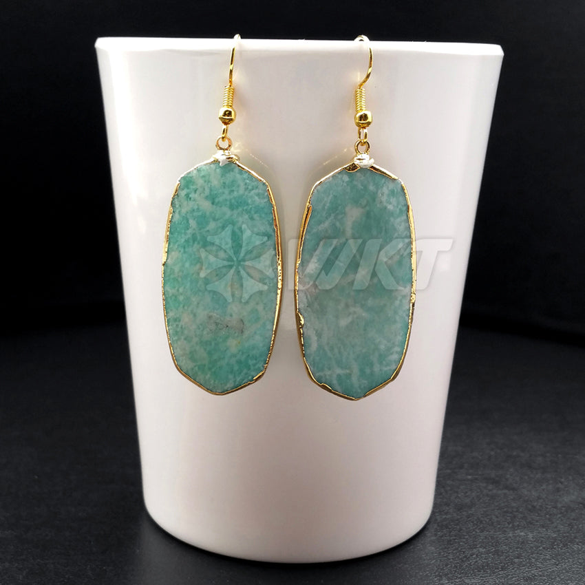 WT-E350 Wholesale New Arrival High Quality Earrings Natural Water Wave Texture Amazonite Earring Generous for Woman Making