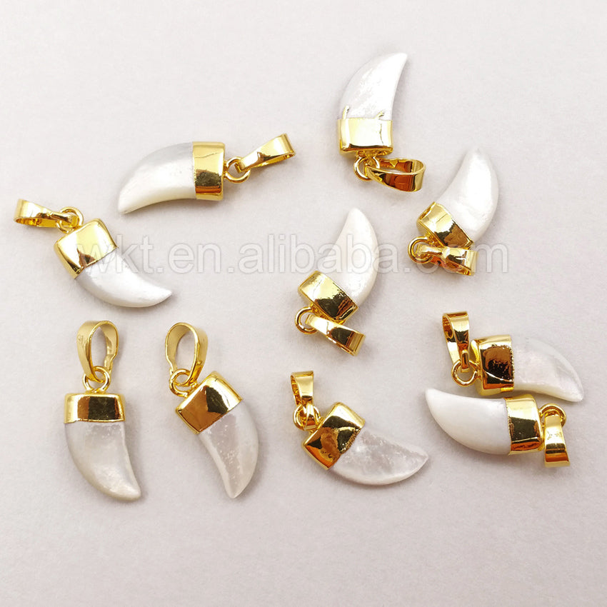 WT-P1134 New Arrival ! Wholesale Nature Pearl Cool Shark Teeth Shape Pendant, High Quality 24K Gold Generous Pendant.