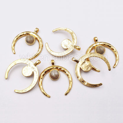 WT-P1108 Fashion Pendant With Natural Agate 24k Full Gold Dipped Pendant Women Wholesale Crescent Pendant
