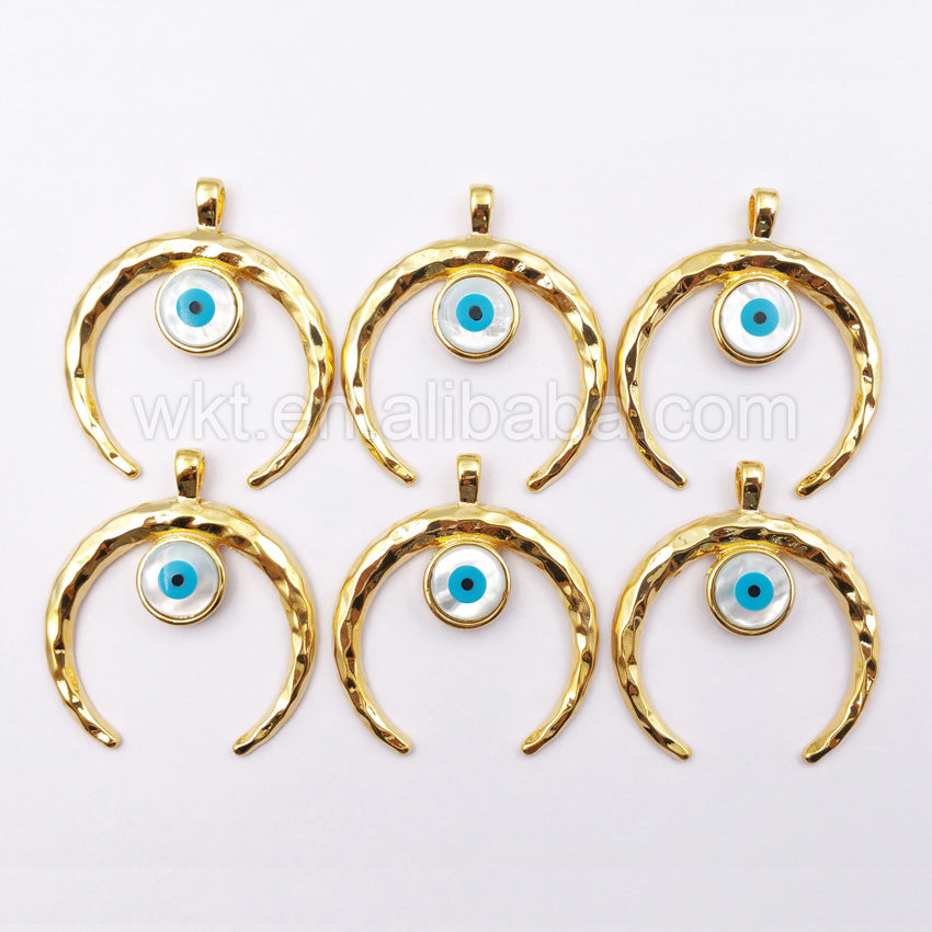 WT-P1115 Big Eye Crescent Pendant Fashion Gold Bezel Horn Pendant Wholesale Shell Eye Pendant for Jewelry Design