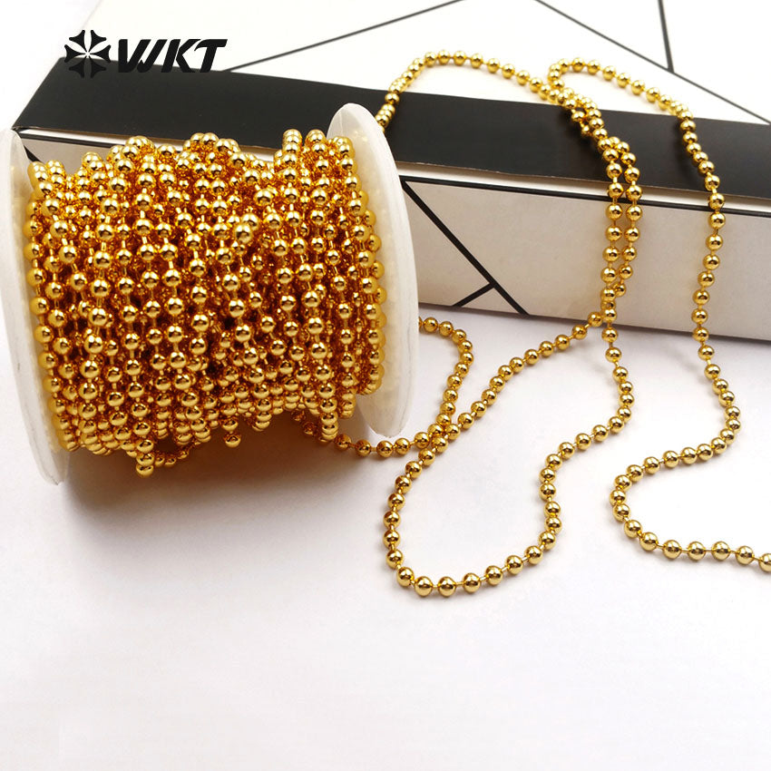 WT-RBC034 Wholesale Fashion High Quality 24K Metal Electroplated Brass Link Chain With Bead Brass Chain for Women Jewelry Supply