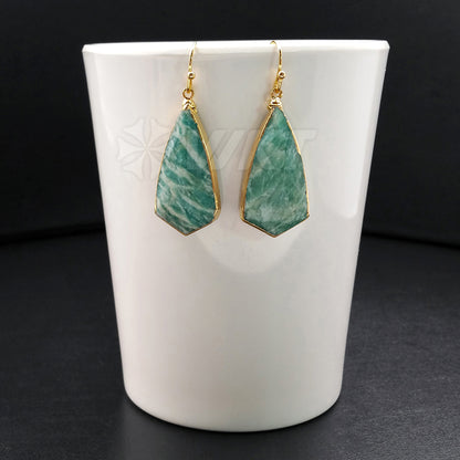 WT-E343 Wholesale New Arrival High Quality Earrings Natural Amazonit Stone Ocean Blue Natural Texture 15*30mm 24K Gold Plated