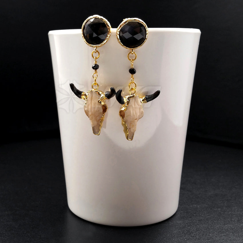 WT-E364 Fashion Wholesale Buffalo Head With Gemstone for Women Gift Lovely Buffalo Head Earring in Gold Plated