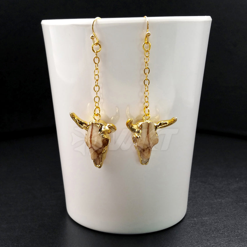 WT-E360 Classic Wholesale Buffalo Head in Real Gold Color Freedom Dangle Buffalo Head Earring