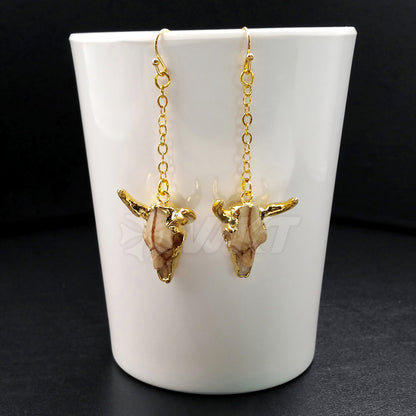 WT-E360 Classic Wholesale Buffalo Head in Real Gold Color Freedom Dangle Buffalo Head Earring