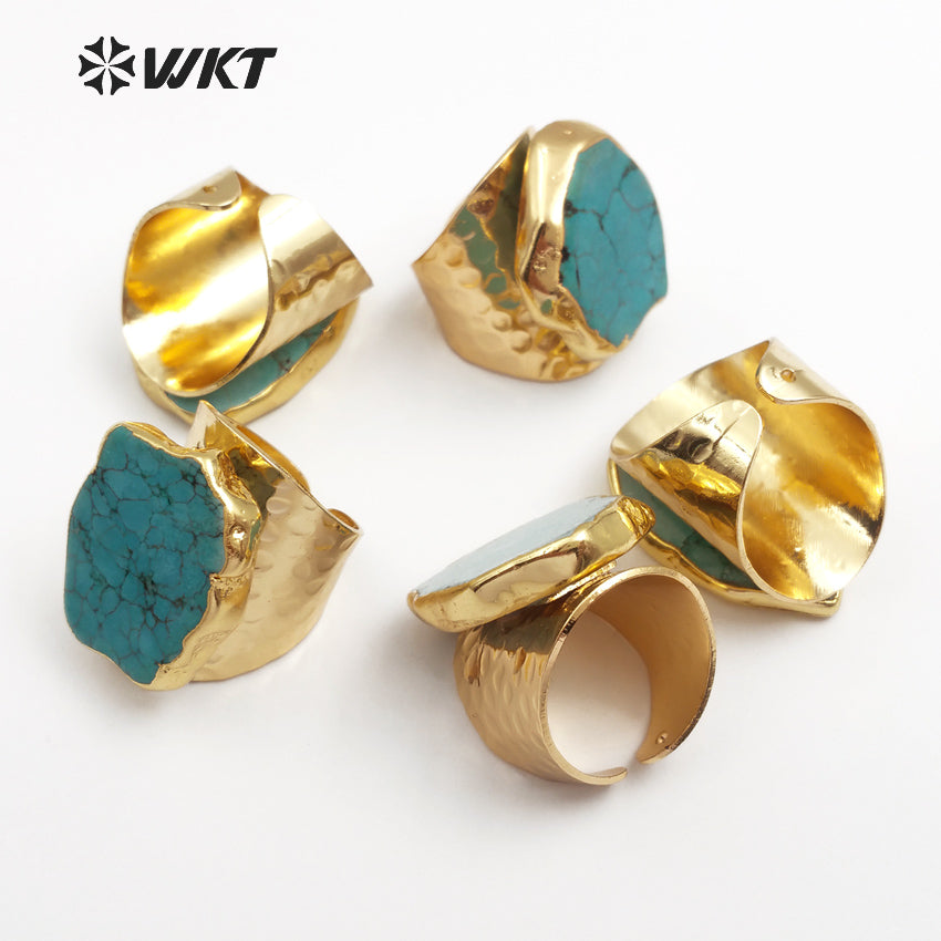 WT-R126 New Natural Gemstone Trendy Gold Electroplated Stone Ring, Fashion Turquoise Stone Ring