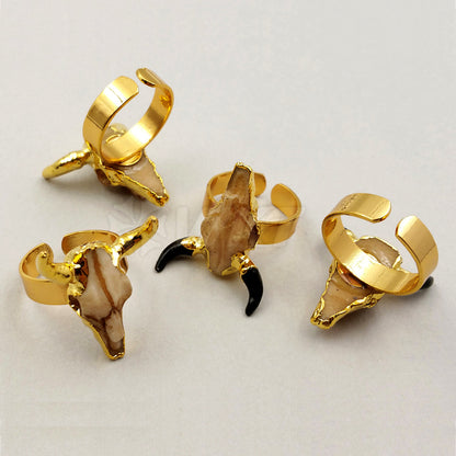 WT-R285 Wholesale Buffalo Head With Real Gold Electroplate Adjustable Fashion Buffalo Head Ring