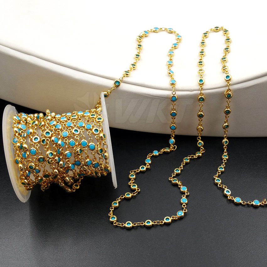 WT-BC104 Wholesale High Quality 24K Real Gold/Silver/Gun Black Plated Brass Chain With Generous Round Blue Stone for Fashion Girl