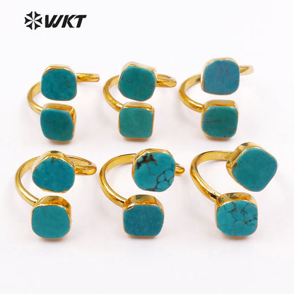 WT-R103 New! Fashion Design Double Turquoise Ring in 24k Real Gold Plated, Green Turquoise Stone Ring
