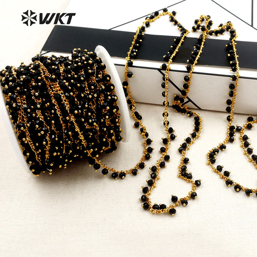 WT-RBC035 Noble High Quality Rosary Beads Chain Necklaces Plated With Black Crystal Beads Chain Bracelets a Lot/5meters