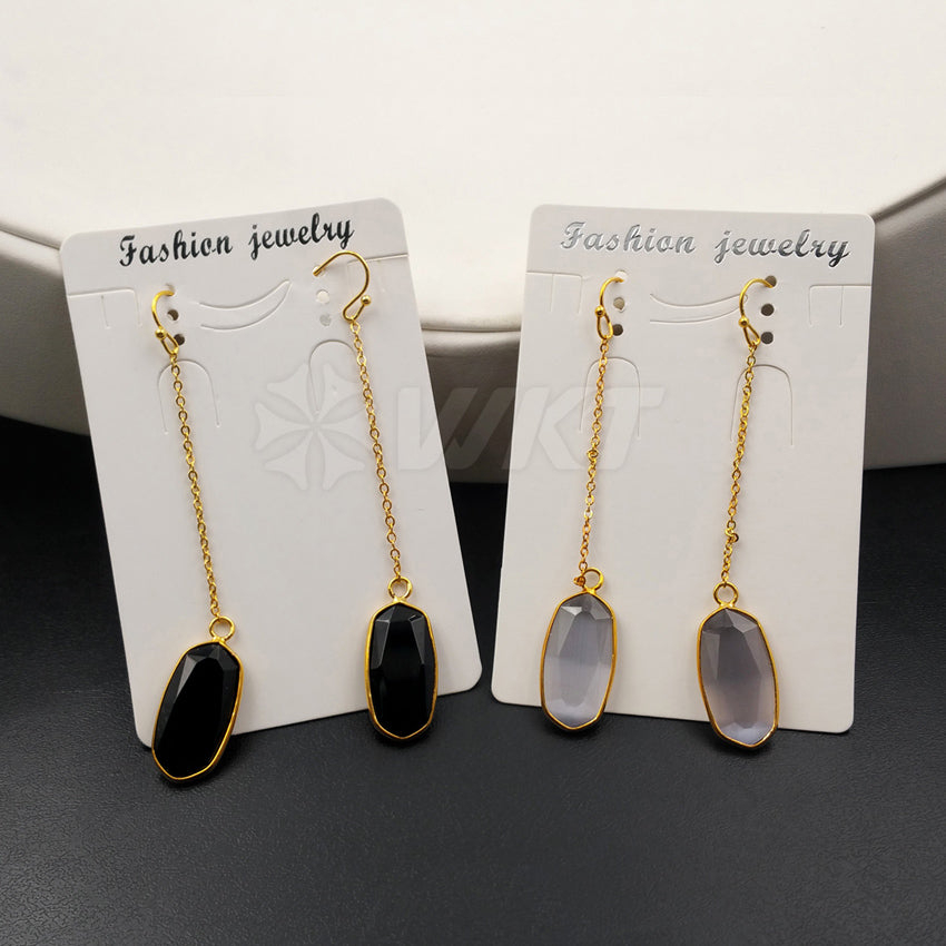 WT-E329 Wholesale Fashion Generous Pure Color Natural Jade Earring With 24k Real Gold Plated for Women