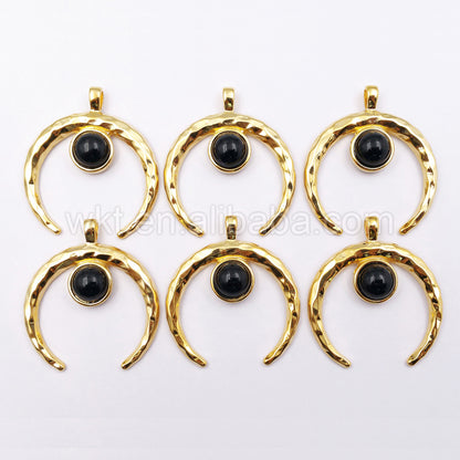 WT-P1113 Mystical Agate High Quality Buffalo Bone 24 K Gold Plated Pendant Wholesale Handmade Jewelry Pendant