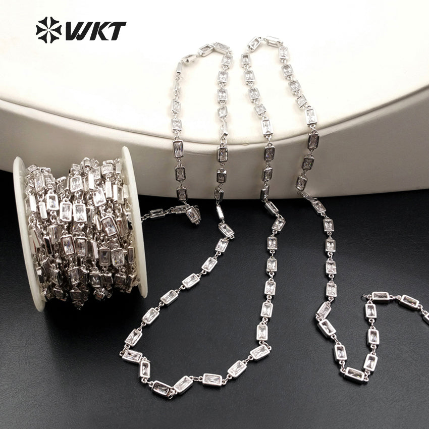 WT-BC086 Wholesale Fashion 24K Silver Plated Brass Chain With Generous Rectangular CZ for Necklace Bracelet Chain DIY Jewelry