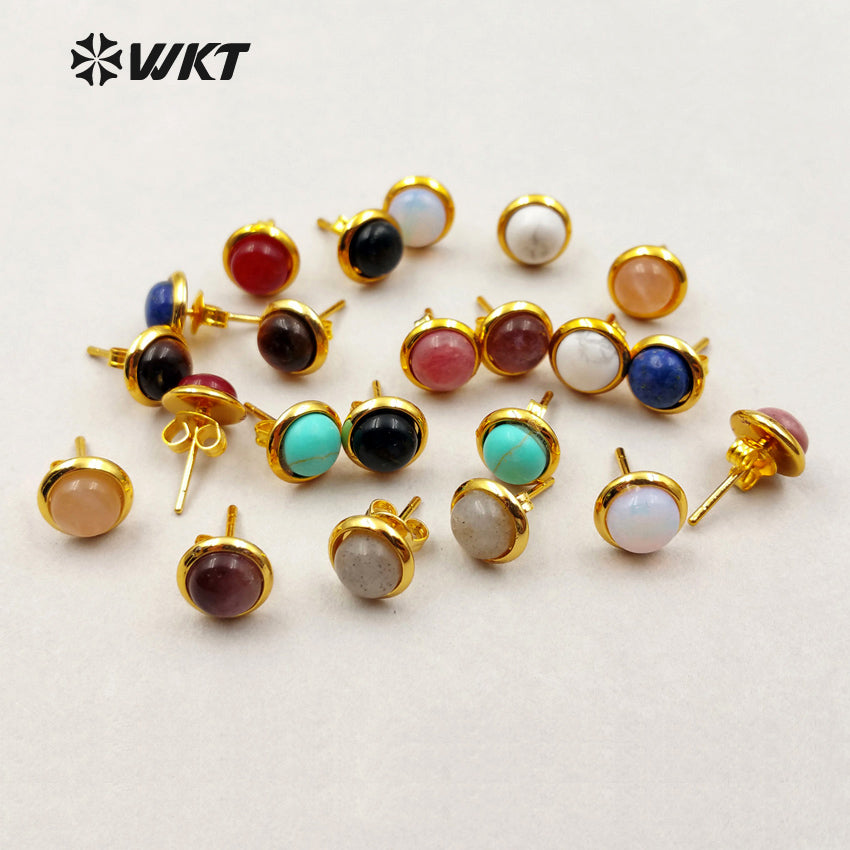 WT-E370 WKT New Arrival Unique Design Elegant Stud Earrings Round Shape Fancy Gemstone Stud Earrings