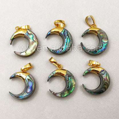 WT-P1131 WKT New Arrival Wholesale Unique Design Custom Multiple Natural Abalone Shell Moon Pendant Gold Loop Small Pendant
