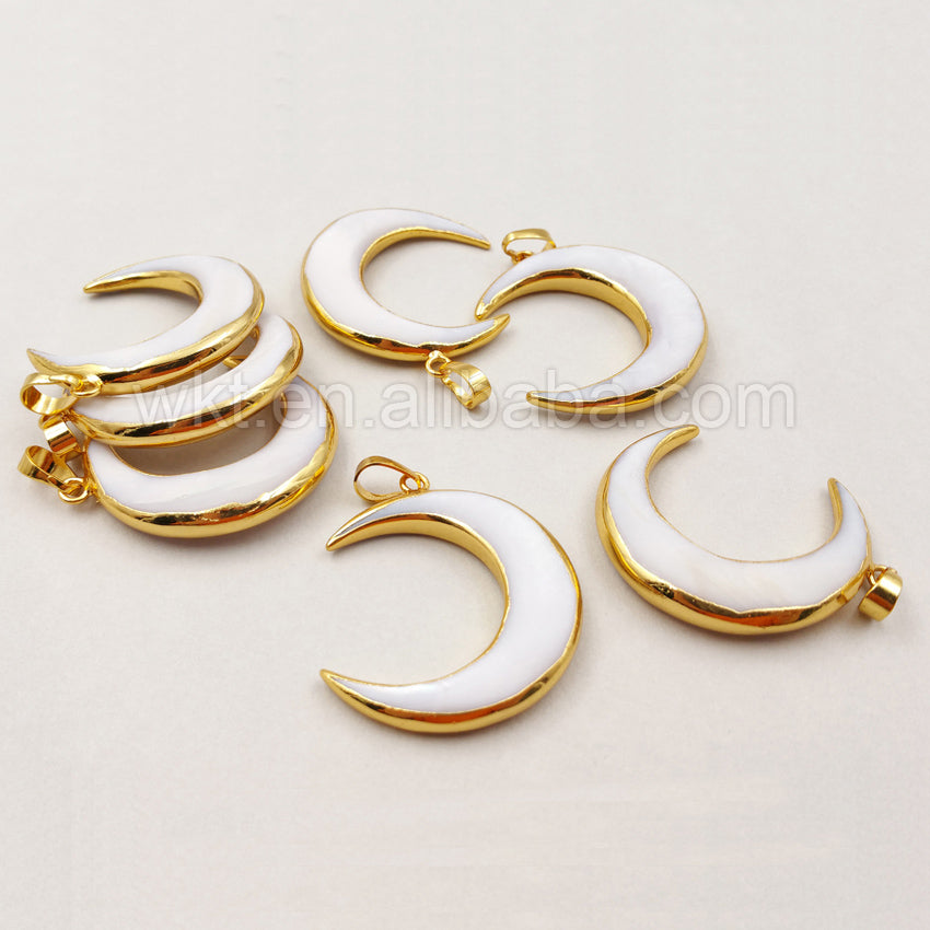 WT-P1138 New Arrival ! Wholesale Fashion Woman High Quality Pure Pearl Moon Pendant With 24K Gold for Necklace or Bracelet