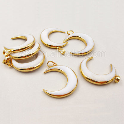 WT-P1138 New Arrival ! Wholesale Fashion Woman High Quality Pure Pearl Moon Pendant With 24K Gold for Necklace or Bracelet