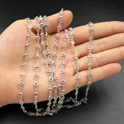 WT-BC089 Wholesale High Quality 24K Silver Plated Brass Chain With Generous Round CZ for Necklace Naking