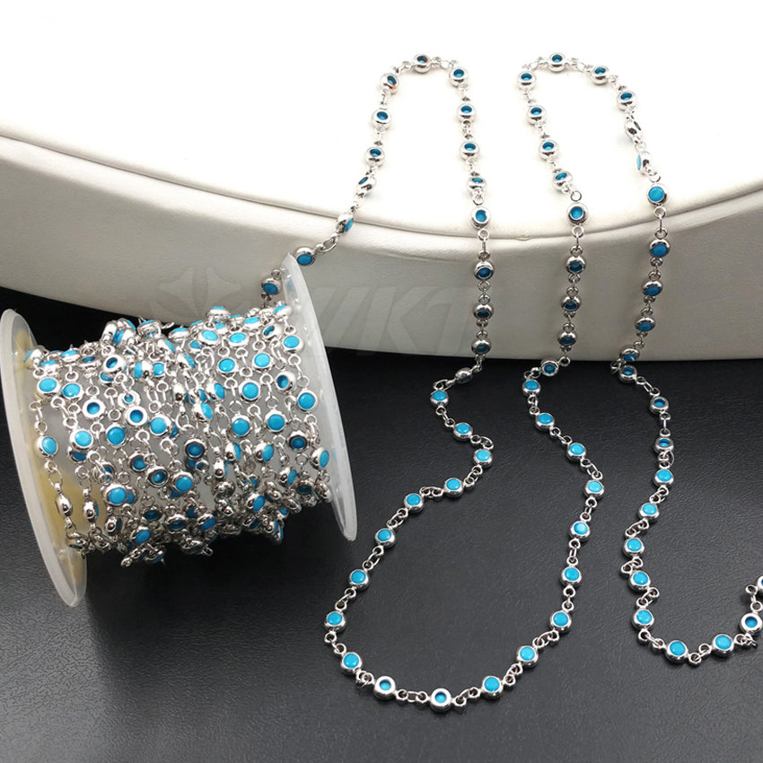 WT-BC104 Wholesale High Quality 24K Real Gold/Silver/Gun Black Plated Brass Chain With Generous Round Blue Stone for Fashion Girl
