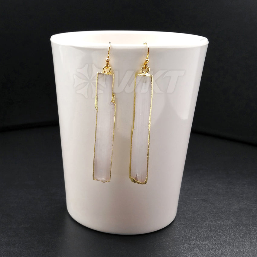 WT-E341 WholesaleTrendy Simple Design Natural Selenite bar Earrings Rectangular Shape Charm Generous Jewelry