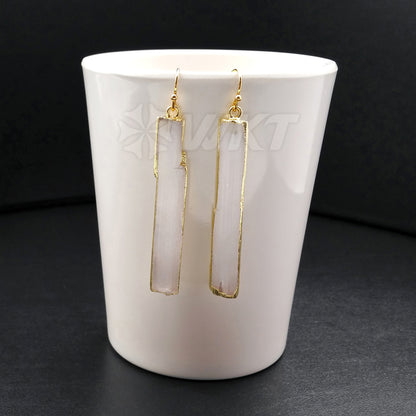 WT-E341 WholesaleTrendy Simple Design Natural Selenite bar Earrings Rectangular Shape Charm Generous Jewelry