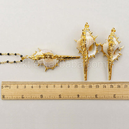 WT-N958 WKT Wholesale Hot Sale Custom Natural Cowrie Long Pendant Necklace With Black Beads Rosary Chain ,Fashion Generous Gift