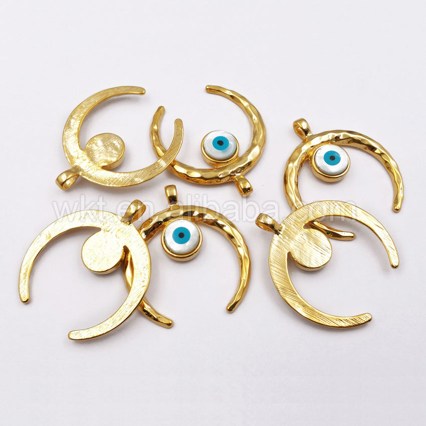 WT-P1115 Big Eye Crescent Pendant Fashion Gold Bezel Horn Pendant Wholesale Shell Eye Pendant for Jewelry Design