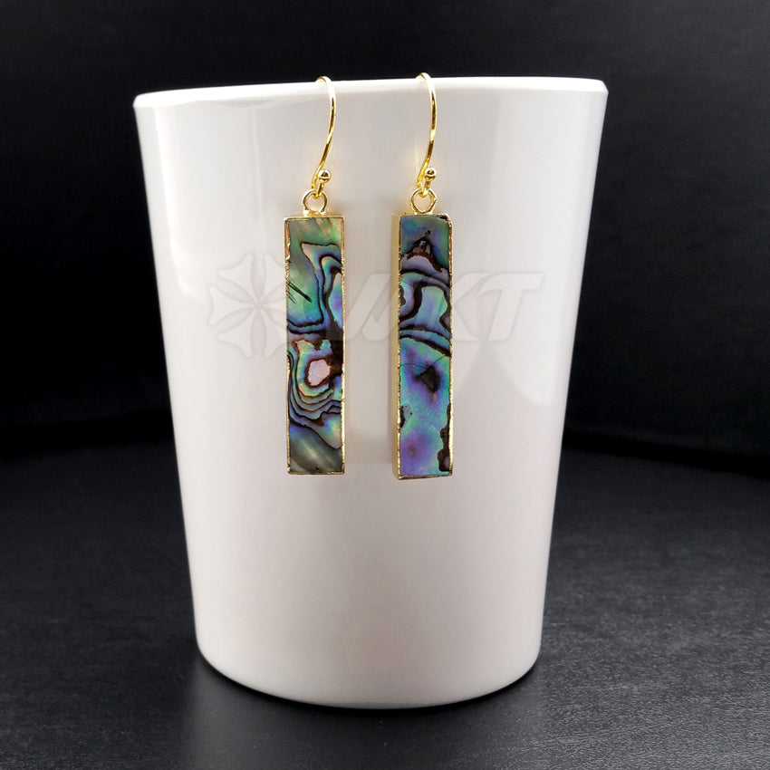 WT-E352 Fashion Natural Long Abalone bar Earrings,18k Gold Electroplated Dangling Shell bar Earrings Women Long Earrings
