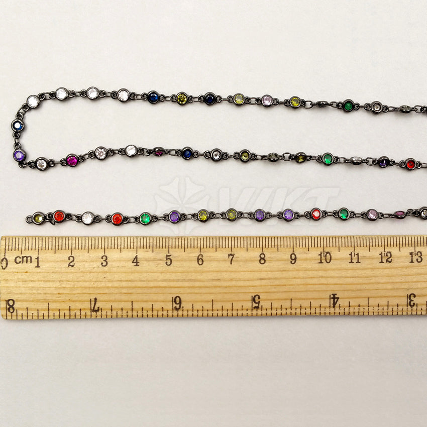 WT-BC106 WKT New Fashion Jewelry 18 K Real Gold Gun Black Multic Color Cubic Zircon Beads Chain