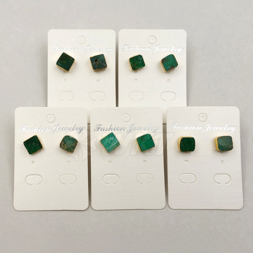 WT-E371 WKT Wholesale New Style Generous Real Gold Plated Stud Earrings Square Shape Australia Chrysoprase Stud Earrings