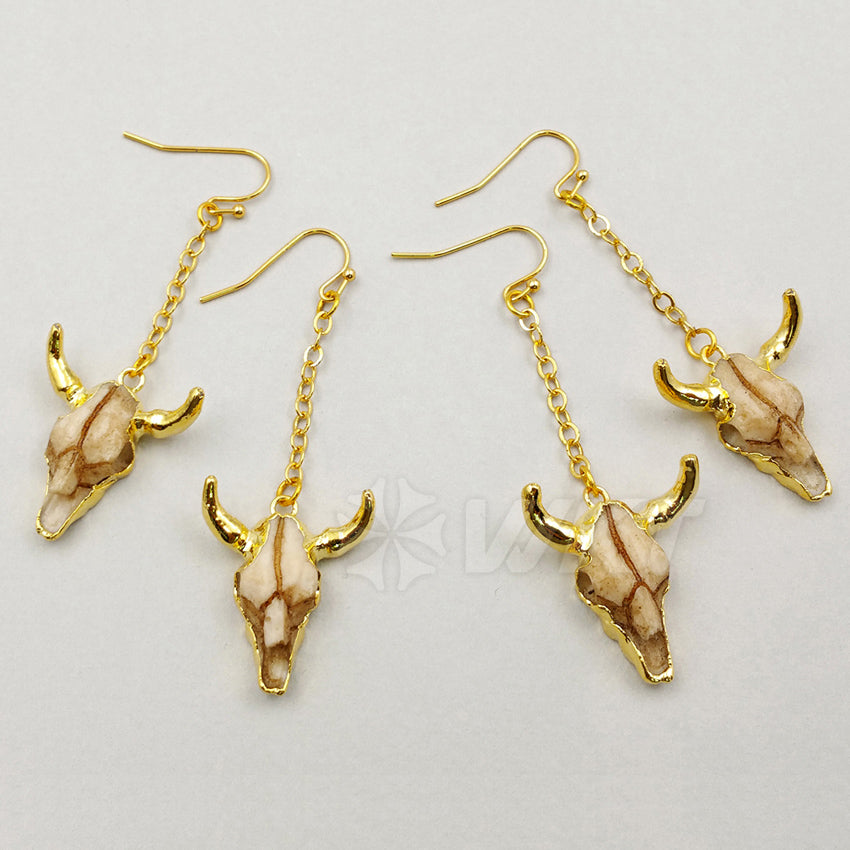 WT-E360 Classic Wholesale Buffalo Head in Real Gold Color Freedom Dangle Buffalo Head Earring