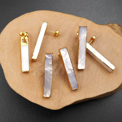 WT-E333 Wholesale High Quality Hot Sale Natural Shell Rectangle Bar Earring With 24k Real Gold Plated for Women Jewelry