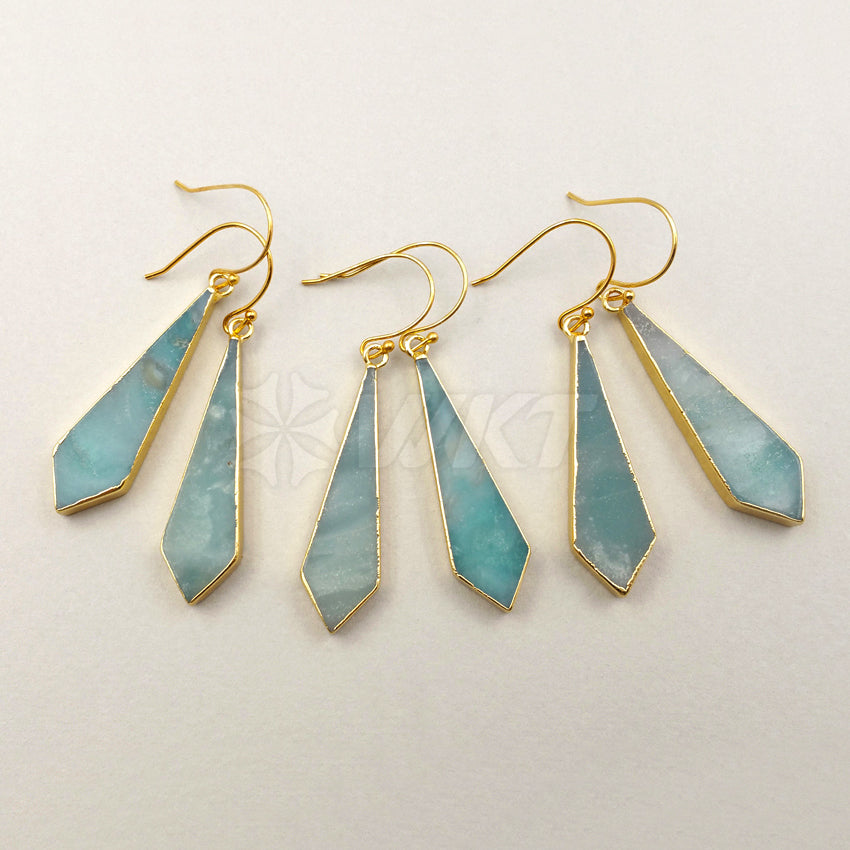 WT-E377 WKT Wholesale New Coming Generous Dangle Earrings Real Gold Plated Amazonite Dangle Earrings