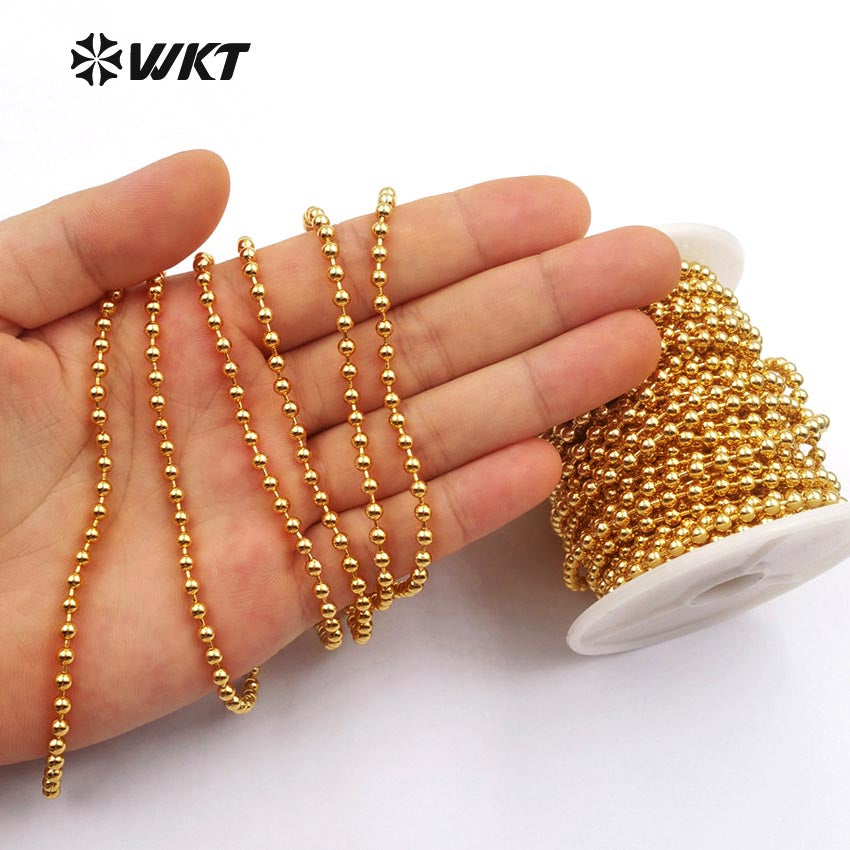 WT-RBC034 Wholesale Fashion High Quality 24K Metal Electroplated Brass Link Chain With Bead Brass Chain for Women Jewelry Supply